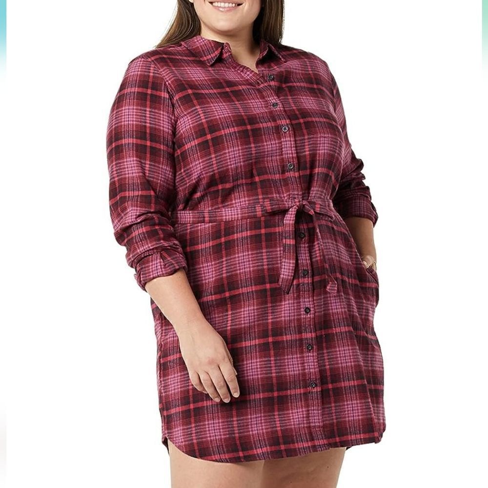 Goodthreads Women's Brushed Flannel Relaxed-Fit Shirt Dress Xxl Missing Beltl